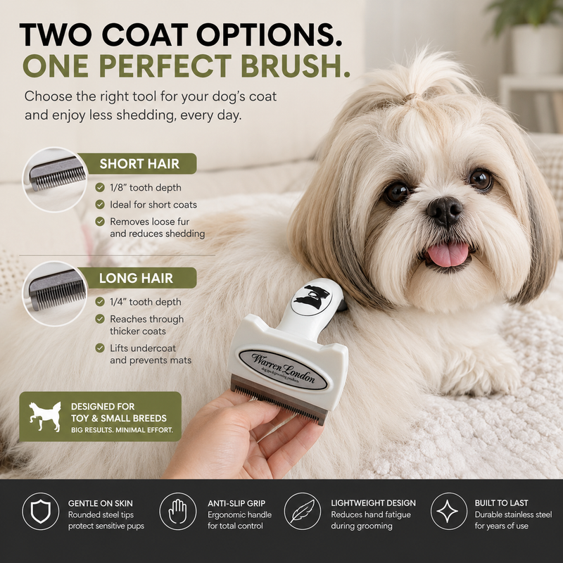 Warren London Warren London Long Hair Deshedding Brush Leashes, Collars & Accessories Light Gray Small 1.75" Brush (up to 25 lbs),Medium 2.5" Brush (25 - 50 lbs),Large 4" Brush (40+ lbs)