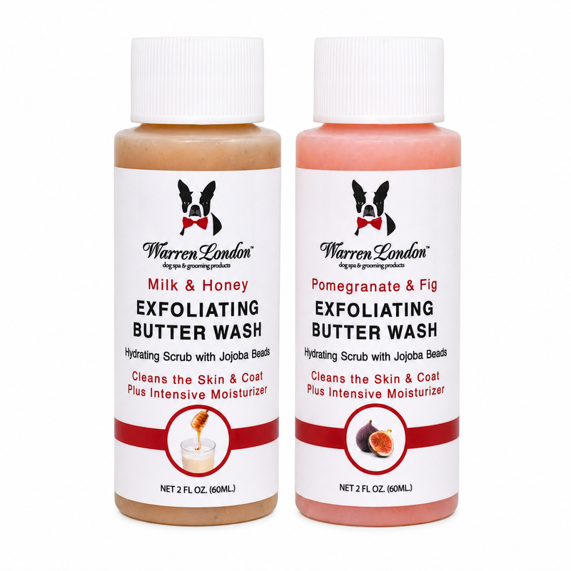 Warren London Warren London Exfoliating Butter Wash Dog Shampoo Samples – 2 oz Spa Product White Smoke 2 Pack - Milk & Honey - Pomegranate & FIg