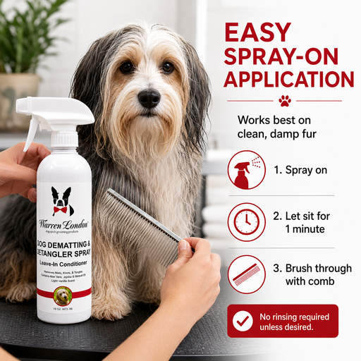 Warren London Dog De-matting and Detangler Spray - Leave-In Conditioner Spa Product White Smoke