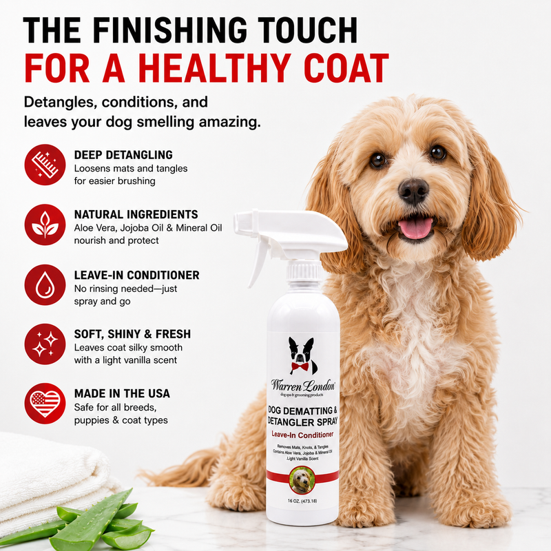 Warren London Dog De-matting and Detangler Spray - Leave-In Conditioner Spa Product White Smoke