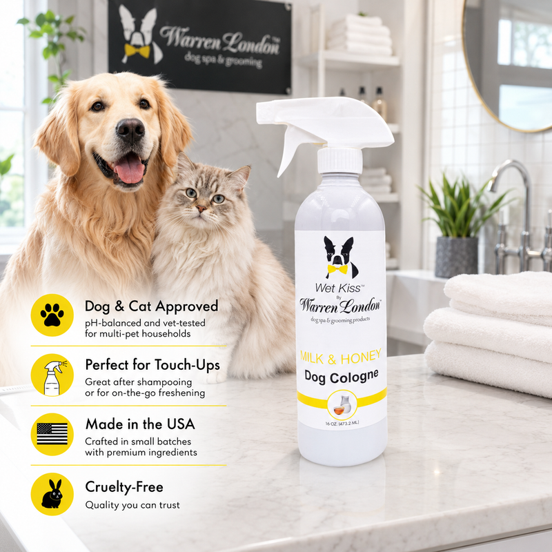 Warren London Wet Kiss Dog Cologne By Warren London - 2 Oz or 16 Oz Spa Product White Smoke Pomegranate & Fig 2oz,Milk & Honey 2oz,Tuscan Citrus 2oz,Papaya & Guava 2oz,Pomegranate & Fig 16oz,Milk & Honey 16oz,Tuscan Citrus 16oz,Papaya & Guava 16oz,All 4 Scents (2 Oz Each),All 4 Scents (16 Oz Each)
