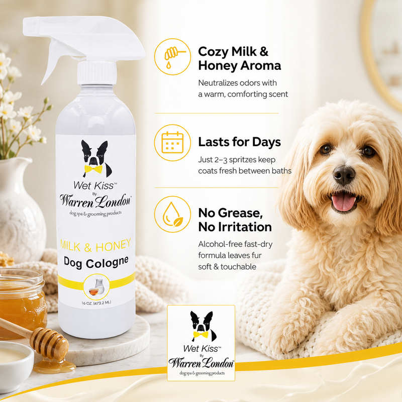 Warren London Wet Kiss Dog Cologne By Warren London - 2 Oz or 16 Oz Spa Product White Smoke Pomegranate & Fig 2oz,Milk & Honey 2oz,Tuscan Citrus 2oz,Papaya & Guava 2oz,Pomegranate & Fig 16oz,Milk & Honey 16oz,Tuscan Citrus 16oz,Papaya & Guava 16oz,All 4 Scents (2 Oz Each),All 4 Scents (16 Oz Each)