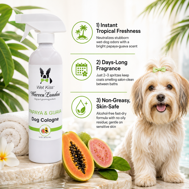 Warren London Wet Kiss Dog Cologne By Warren London - 2 Oz or 16 Oz Spa Product White Smoke Pomegranate & Fig 2oz,Milk & Honey 2oz,Tuscan Citrus 2oz,Papaya & Guava 2oz,Pomegranate & Fig 16oz,Milk & Honey 16oz,Tuscan Citrus 16oz,Papaya & Guava 16oz,All 4 Scents (2 Oz Each),All 4 Scents (16 Oz Each)