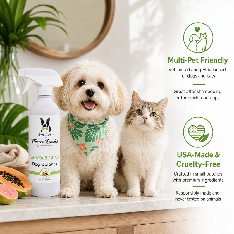 Warren London Wet Kiss Dog Cologne By Warren London - 2 Oz or 16 Oz Spa Product White Smoke Pomegranate & Fig 2oz,Milk & Honey 2oz,Tuscan Citrus 2oz,Papaya & Guava 2oz,Pomegranate & Fig 16oz,Milk & Honey 16oz,Tuscan Citrus 16oz,Papaya & Guava 16oz,All 4 Scents (2 Oz Each),All 4 Scents (16 Oz Each)