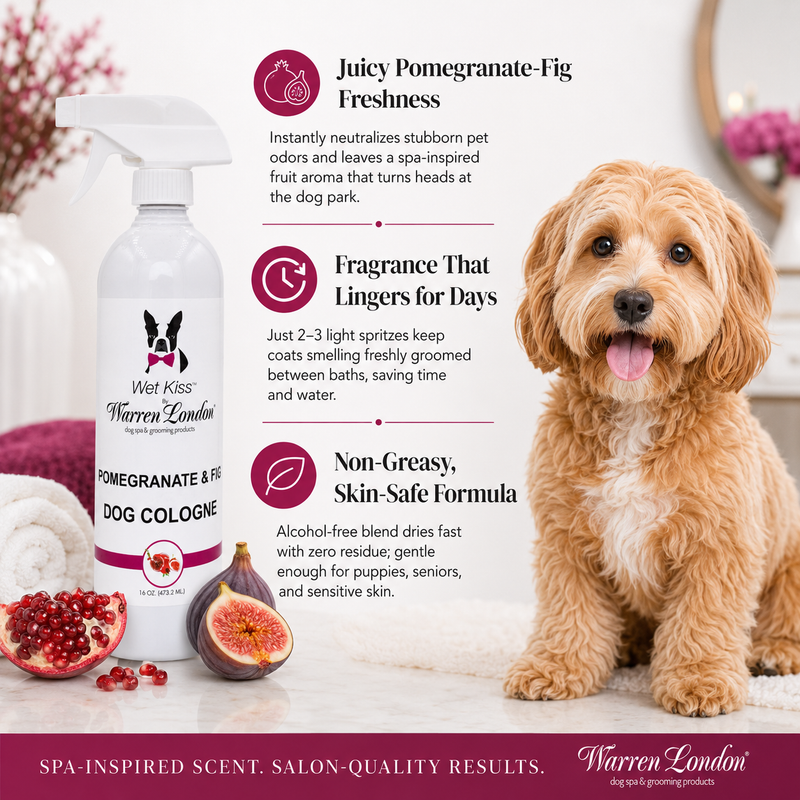 Warren London Wet Kiss Dog Cologne By Warren London - 2 Oz or 16 Oz Spa Product White Smoke Pomegranate & Fig 2oz,Milk & Honey 2oz,Tuscan Citrus 2oz,Papaya & Guava 2oz,Pomegranate & Fig 16oz,Milk & Honey 16oz,Tuscan Citrus 16oz,Papaya & Guava 16oz,All 4 Scents (2 Oz Each),All 4 Scents (16 Oz Each)