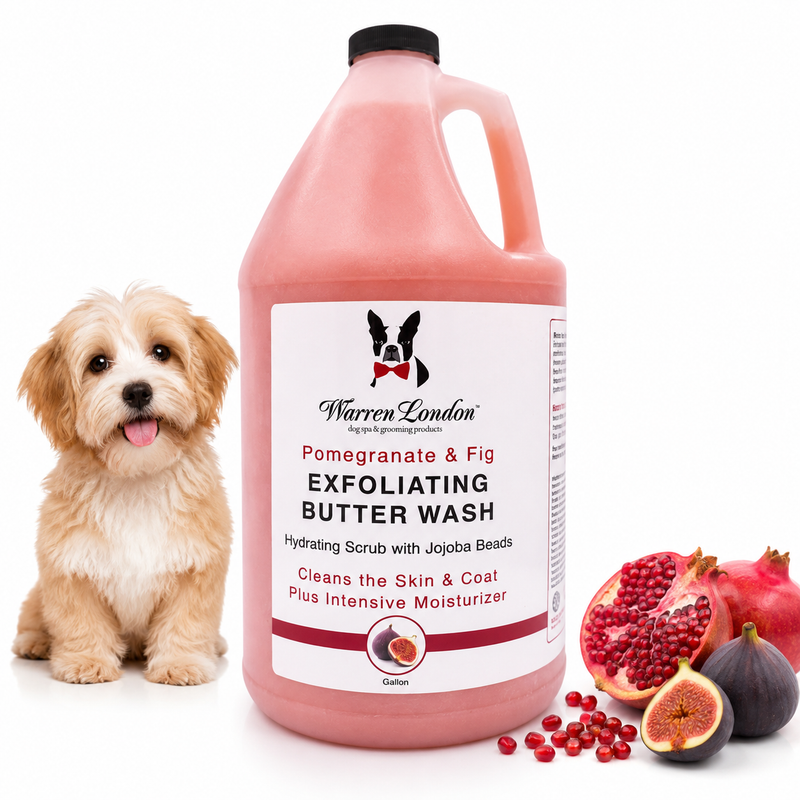 Warren London Exfoliating Butter Wash Dog Shampoo Gallons - With Natural Jojoba Beads Spa Product White Smoke Pomegranate & Fig