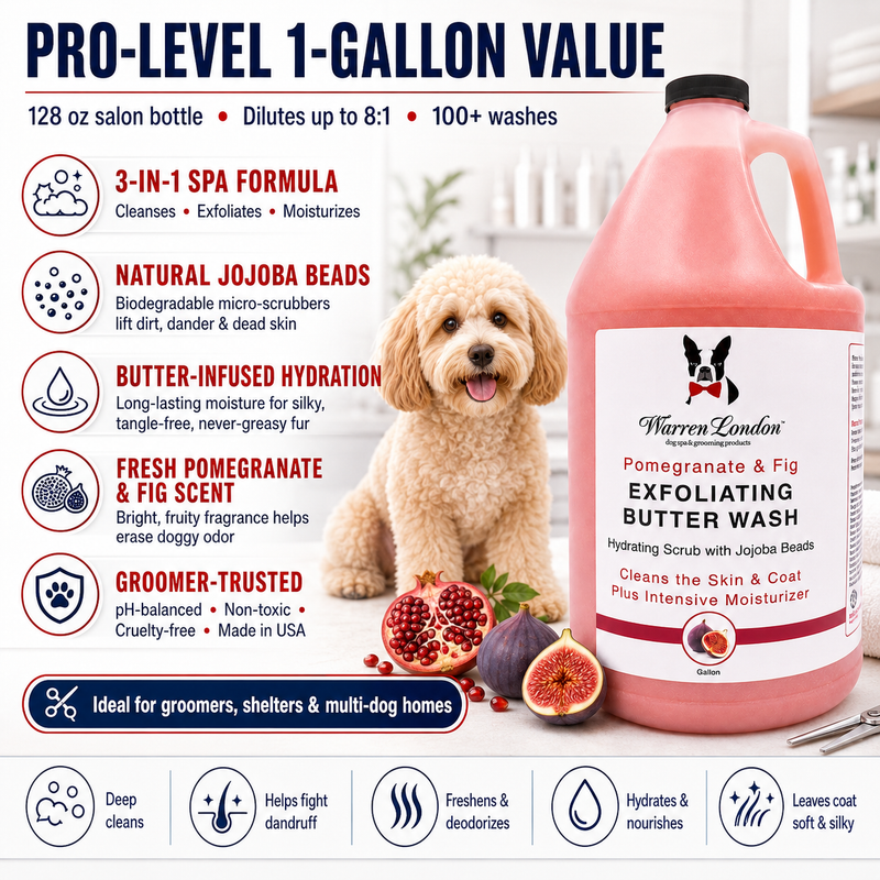 Warren London Exfoliating Butter Wash Dog Shampoo Gallons - With Natural Jojoba Beads Spa Product White Smoke Pomegranate & Fig,Milk & Honey