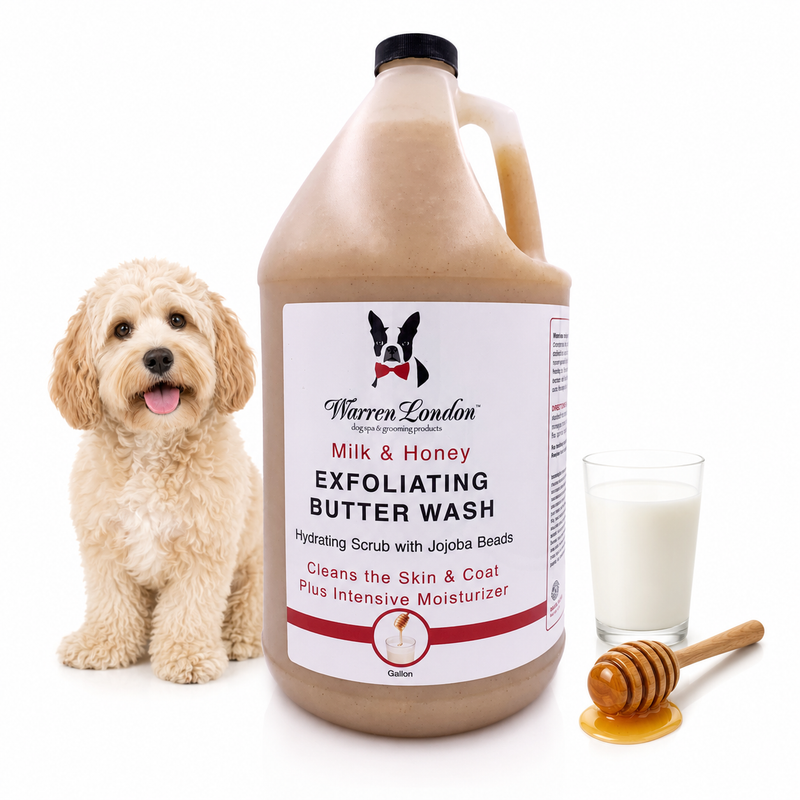 Warren London Exfoliating Butter Wash Dog Shampoo Gallons - With Natural Jojoba Beads Spa Product White Smoke Milk & Honey