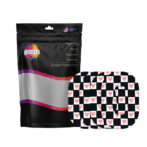 Peelz Checkered Hearts Patch  Tape Designed for the DEXCOM G6 Patch Medical Tape White Smoke 4-Pack (Set of 4 Patches)