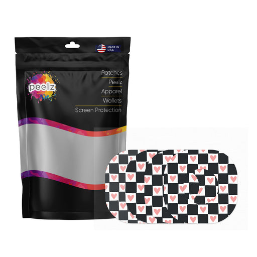 Peelz Checkered Hearts Dexcom G7 and Stelo Patch Tape - Pump Peelz Patch Medical Tape White Smoke 4-Pack (Set of 4 Patches)