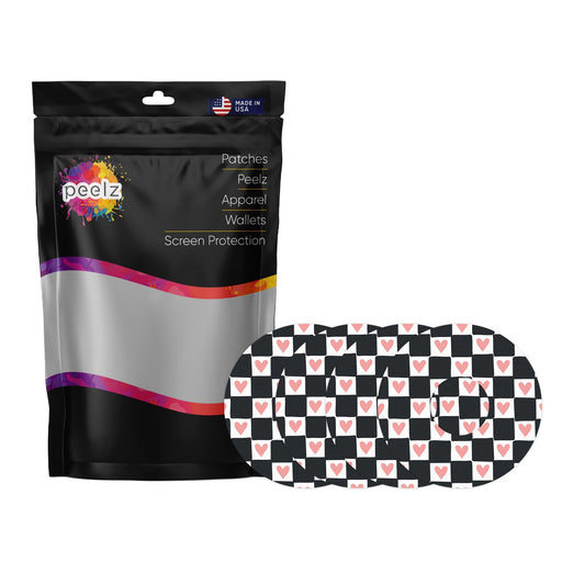 Peelz Checkered Hearts Patch Tape Designed for the FreeStyle Libre 3 Plus & Lingo Patch Medical Tape White Smoke 4-Pack (Set of 4 Patches)