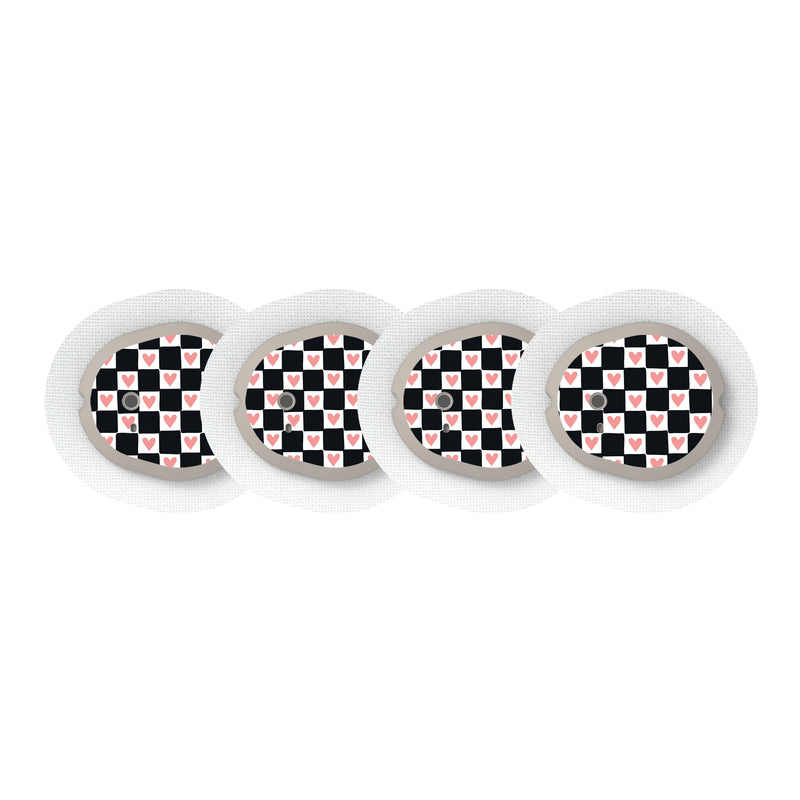 Peelz Checkered Hearts Sticker Designed for the DEXCOM G7 and Stelo Transmitter Peelz/Stickers White Smoke 4-pack (Set of 4 Stickers)