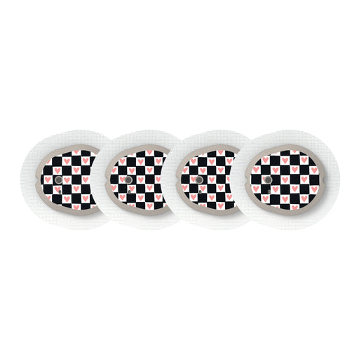 Peelz Checkered Hearts Sticker Designed for the DEXCOM G7 and Stelo Transmitter Peelz/Stickers White Smoke 4-pack (Set of 4 Stickers)