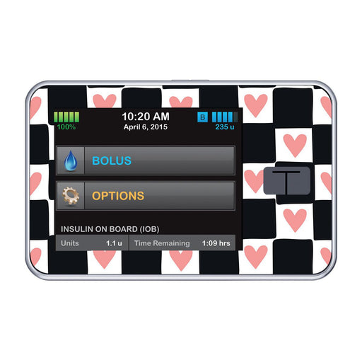 Peelz Checkered Hearts Sticker for Tandem t:slim Peelz/Stickers Black