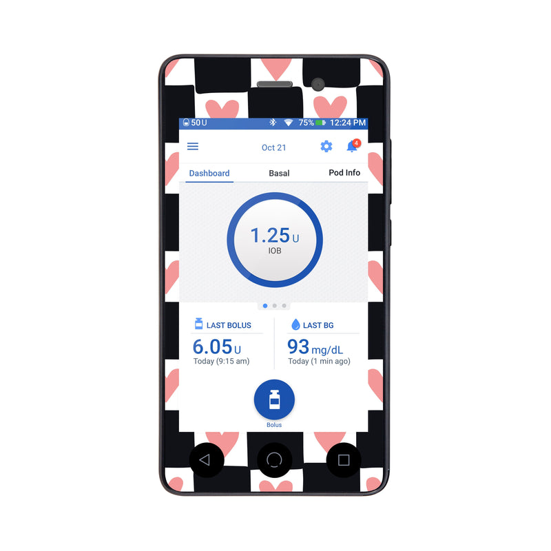 Peelz Checkered Hearts Sticker for Omnipod DASH® PDM – Pump Peelz Peelz/Stickers White Smoke Whole System Peelz (front + case),Front Peelz,Case Peelz