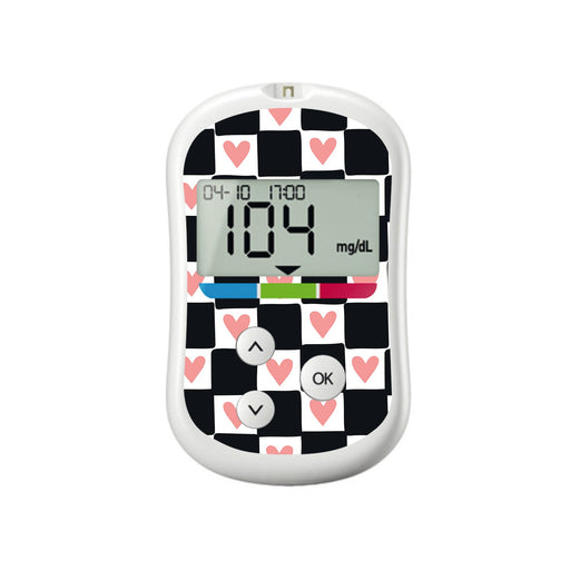 Peelz Checkered Hearts for OneTouch Verio Flex Glucometer Peelz/Stickers White Smoke