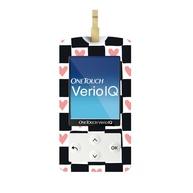 Peelz Checkered Hearts for OneTouch Verio IQ Glucometer Peelz/Stickers White Smoke
