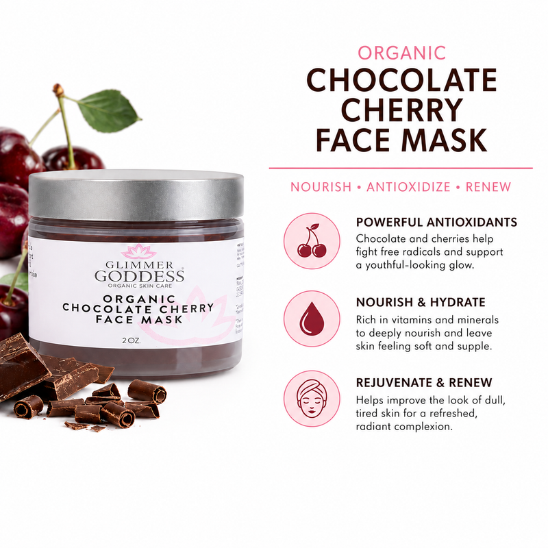 Glimmer Goddess® Organic Skin Care Organic Chocolate Cherry Face Mask – Antioxidant Anti-Aging Treatment Skin Care Masks & Peels White Smoke 2 oz.