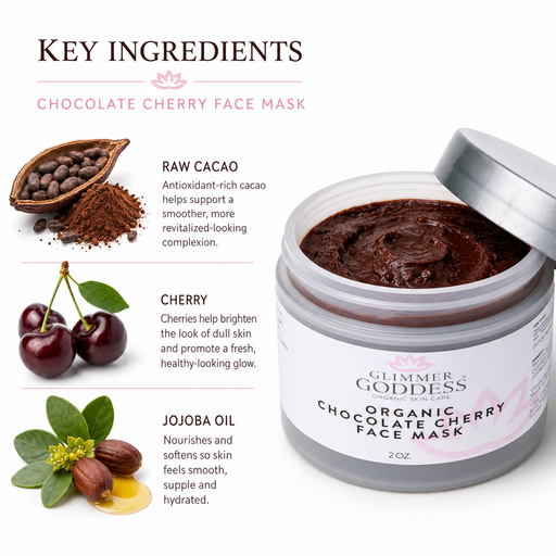 Glimmer Goddess® Organic Skin Care Organic Chocolate Cherry Face Mask – Antioxidant Anti-Aging Treatment Skin Care Masks & Peels White Smoke 2 oz.