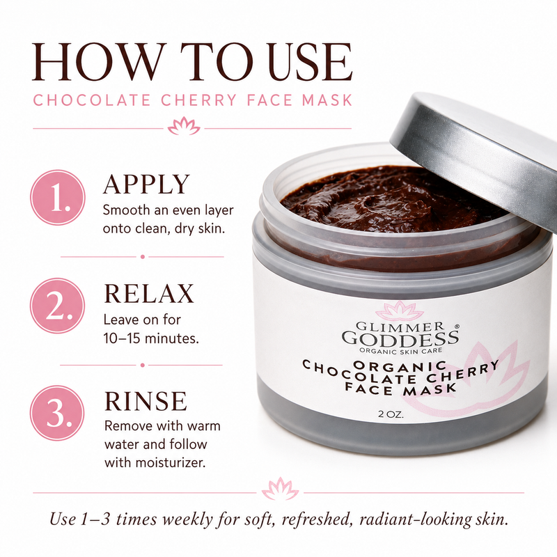 Glimmer Goddess® Organic Skin Care Organic Chocolate Cherry Face Mask – Antioxidant Anti-Aging Treatment Skin Care Masks & Peels White Smoke 2 oz.