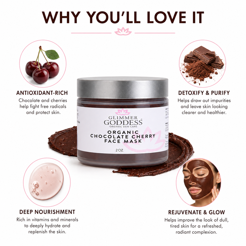 Glimmer Goddess® Organic Skin Care Organic Chocolate Cherry Face Mask – Antioxidant Anti-Aging Treatment Skin Care Masks & Peels White Smoke 2 oz.