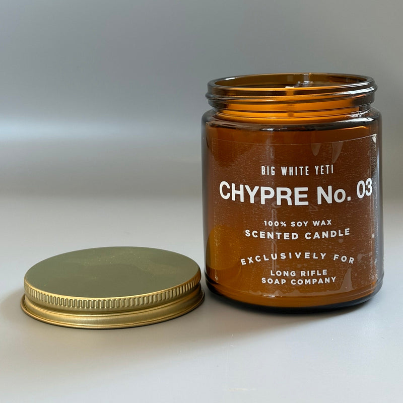 Long Rifle Soap Co. Chypre No. 3 Candle by Big White Yeti | 9 oz Amber Jar Candle Light Slate Gray