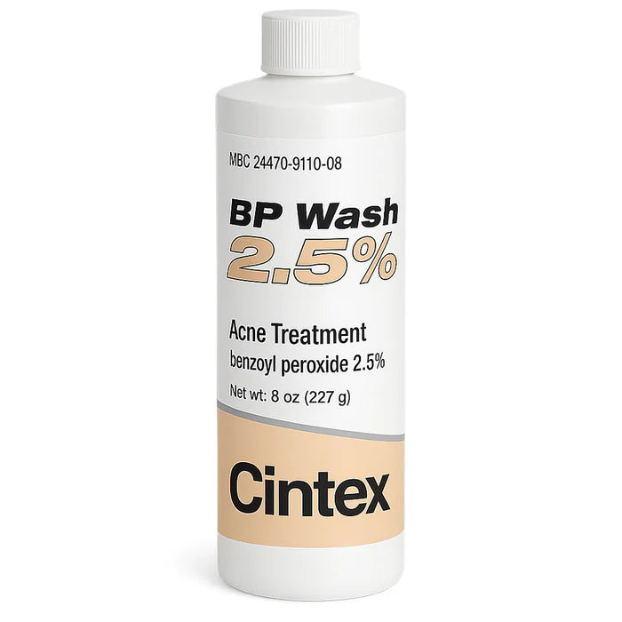 Cintex Benzoyl Peroxide 2.5% Acne Treatment Wash, 8 oz (227g) Liquid Skin Care White Smoke