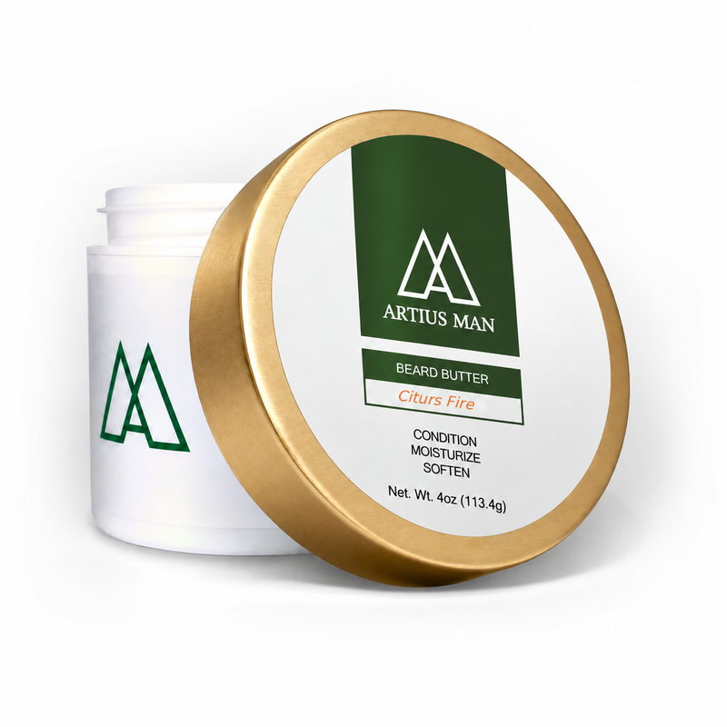 Artius Man Citrus Fire Beard Butter – Citrus and Smooth Spice Beard Conditioner (4 oz) White Smoke