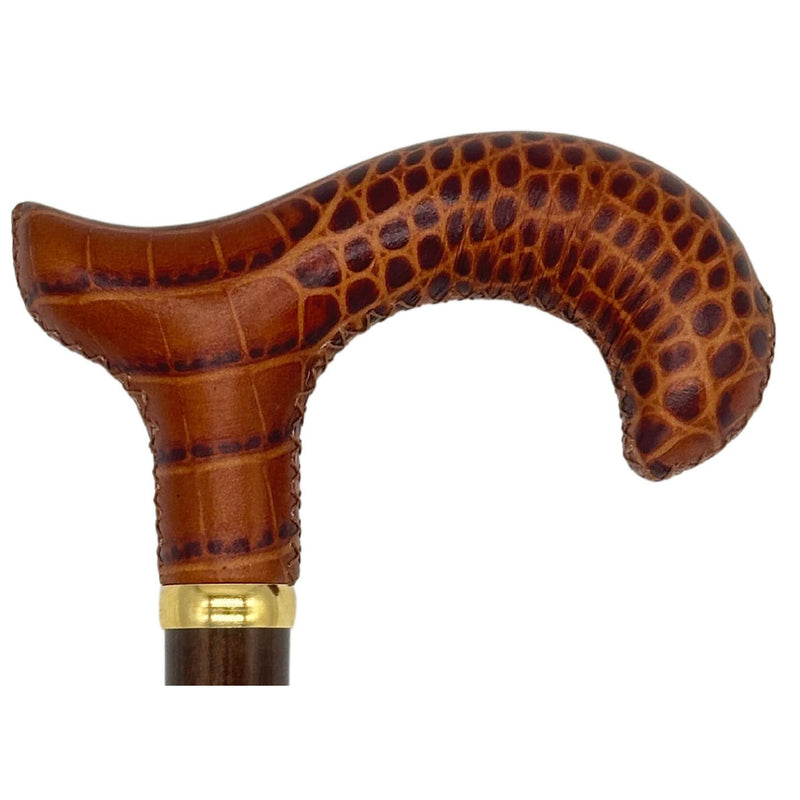 Classy Walking Canes Classy Cane with Coconut Cognac Derby Handle in Italian Leather Walking Cane Saddle Brown