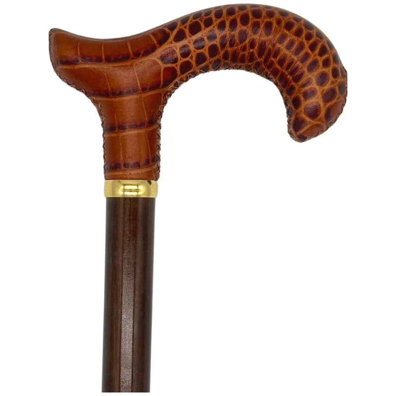 Classy Walking Canes Classy Cane with Coconut Cognac Derby Handle in Italian Leather Walking Cane Saddle Brown