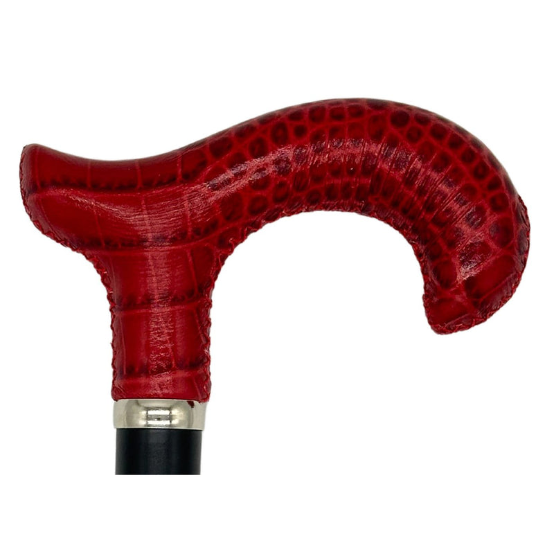 Classy Walking Canes Classy Cane with Coconut Red Derby Handle in Italian Leather Walking Cane White Smoke