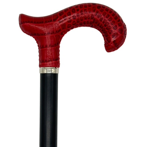 Classy Walking Canes Classy Cane with Coconut Red Derby Handle in Italian Leather Walking Cane White Smoke