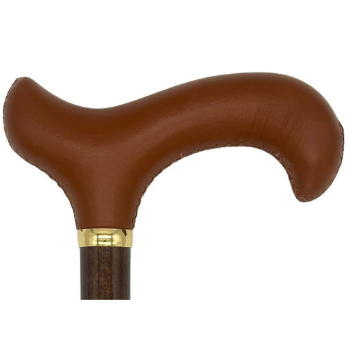 Classy Walking Canes Classy Cane with Siena Reddish Brown Derby Handle in Italian Leather Walking Cane White Smoke