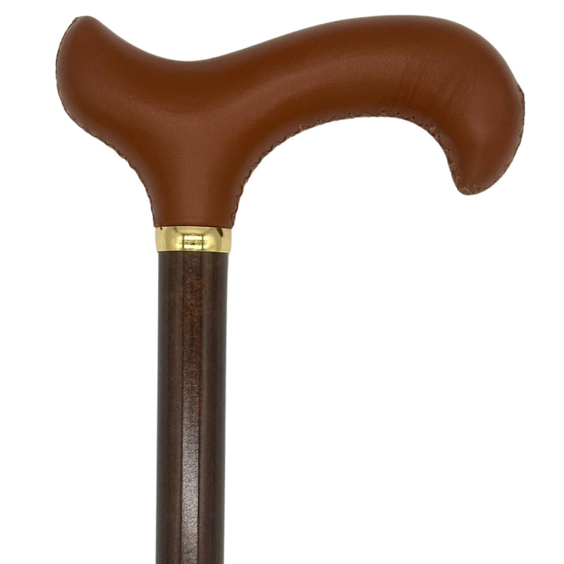 Classy Walking Canes Classy Cane with Siena Reddish Brown Derby Handle in Italian Leather Walking Cane White Smoke