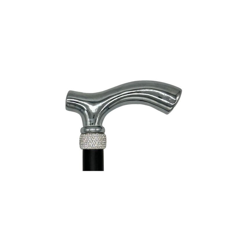 Classy Walking Canes Classy Canes Chrome Plated Fritz Handle with Fashionable Collar Walking Cane White Smoke