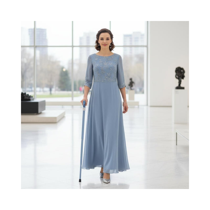 Classy Walking Canes Classy Walking Canes Adjustable Elegant Blue with Rhinestone Collar Walking Cane Slate Gray