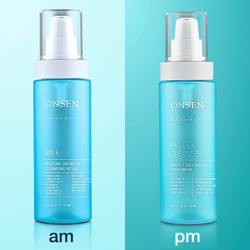 Onsen Secret Cleansing Duo Cleansers Kits Light Cyan 150ml Aloe Gel Cleanser + 150ml Milk Face Cleanser