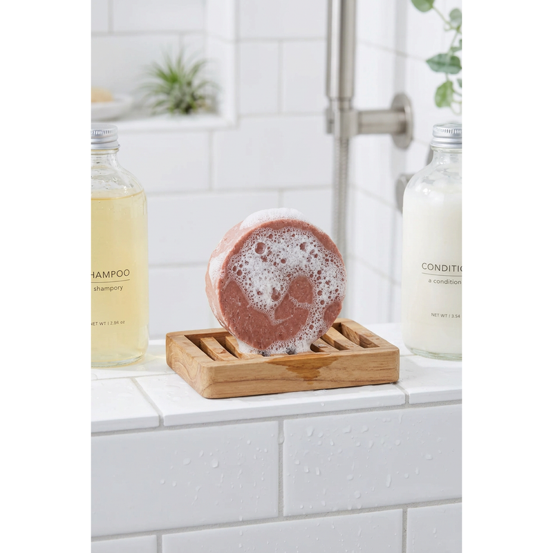 Butter Me Up Organics Organic Facial Bar with Rose Clay Face Gray Organic Facial Bar,Organic Facial Bar + Stained Wood Bamboo Soap Dish