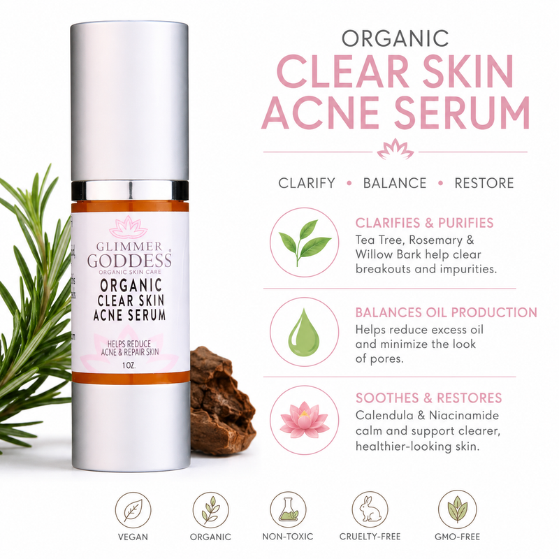 Glimmer Goddess® Organic Skin Care Organic Acne Serum – Oil Control & Pore Clearing Treatment Serums White Smoke 1 oz