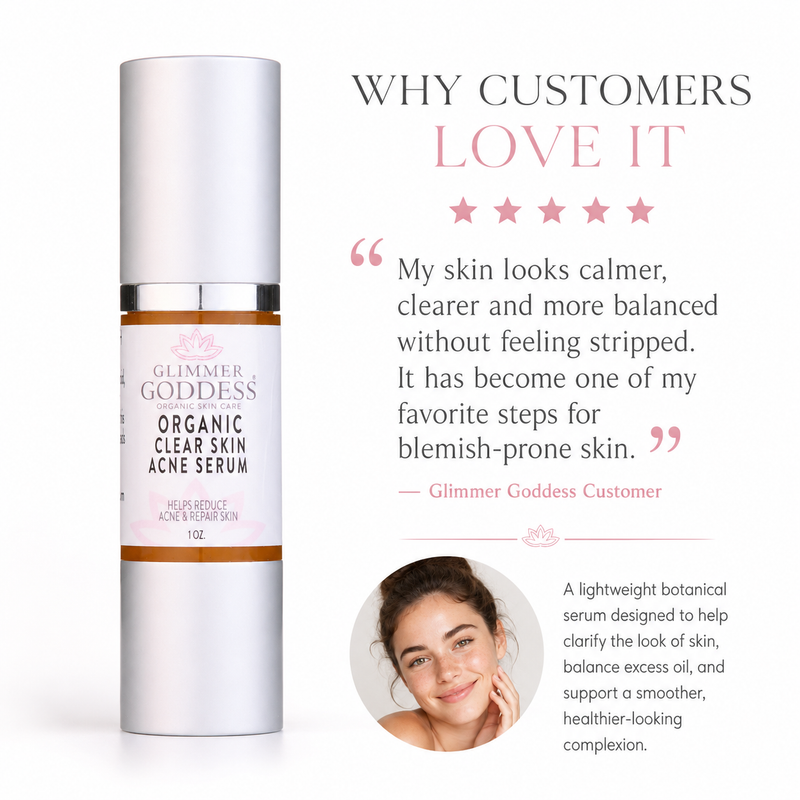 Glimmer Goddess® Organic Skin Care Organic Acne Serum – Oil Control & Pore Clearing Treatment Serums White Smoke 1 oz