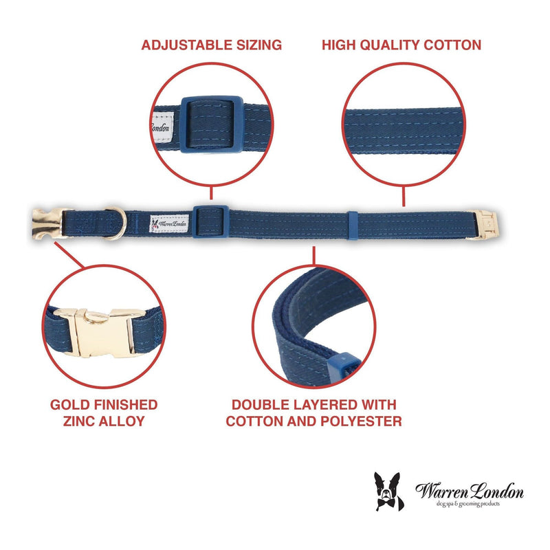 Warren London Fabric Dog Collar - Blue Leashes, Collars & Accessories White Smoke Small (10"-14"),Medium (13"-19"),Large (16"-26")