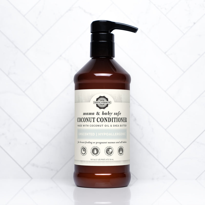 Rustic Strength Coconut Conditioner | Mama + Baby Safe Conditioner White Smoke 16 oz Plastic