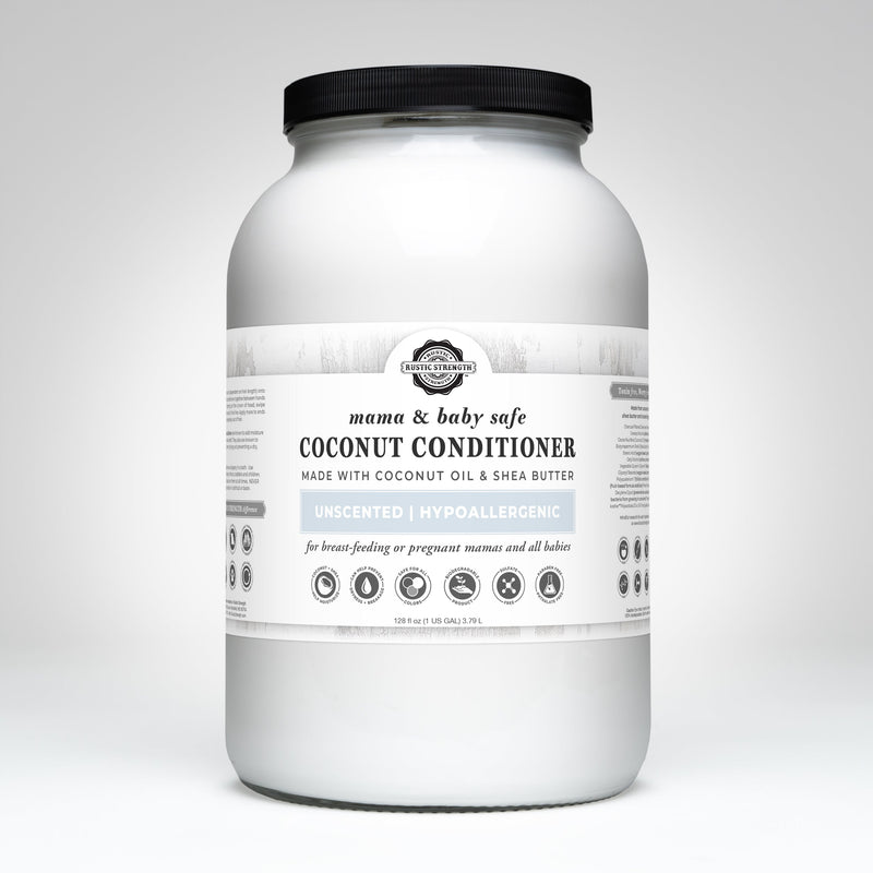 Rustic Strength Coconut Conditioner | Mama + Baby Safe Conditioner White Smoke Gallon Jar Glass