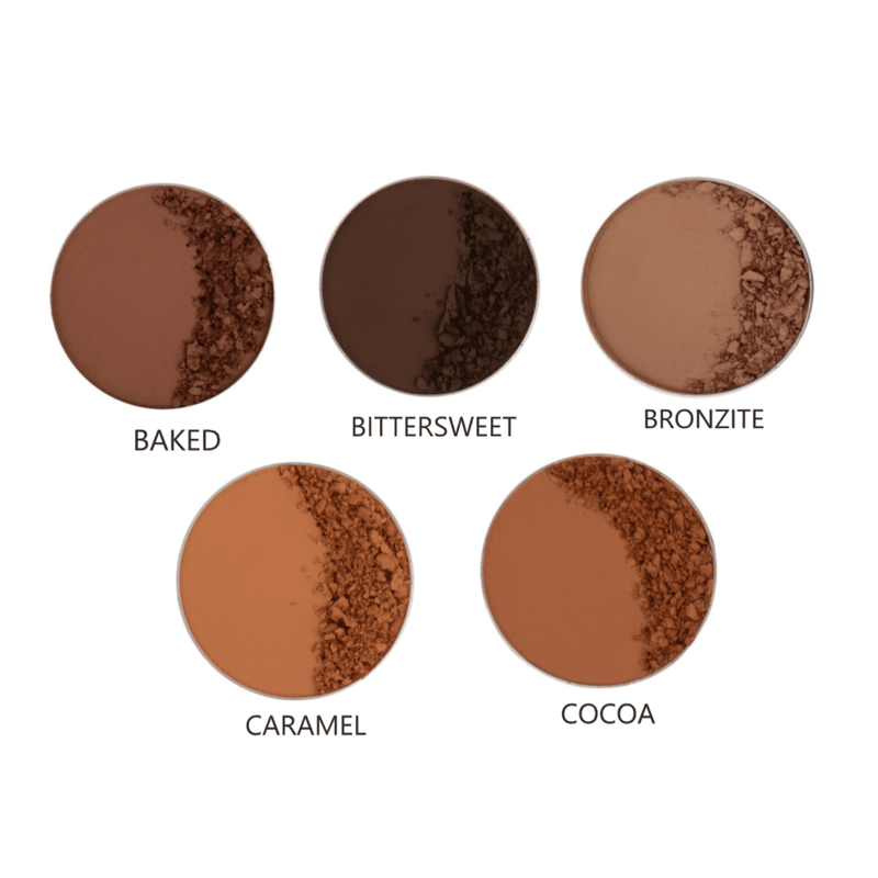Sydoni Skincare and Beauty SYDONI CONTOUR POWDER-SINGLE PALETTE Net. Wt. 0.04kg Pressed Powder Sienna BITTERSWEET-Deep Espresso,BRONZITE-Cool Taupe,CARAMEL-Warm Golden,BAKED-Soft Neutral Brown,COCOA-Rich Warm Brown