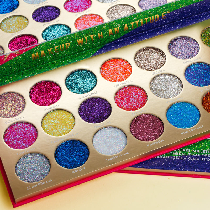 Rude Cosmetics United Shades of Glitter -  21 Pressed Glitter Eyeshadow Palette Eyeshadow Palette Pale Goldenrod United Shades of Glitter