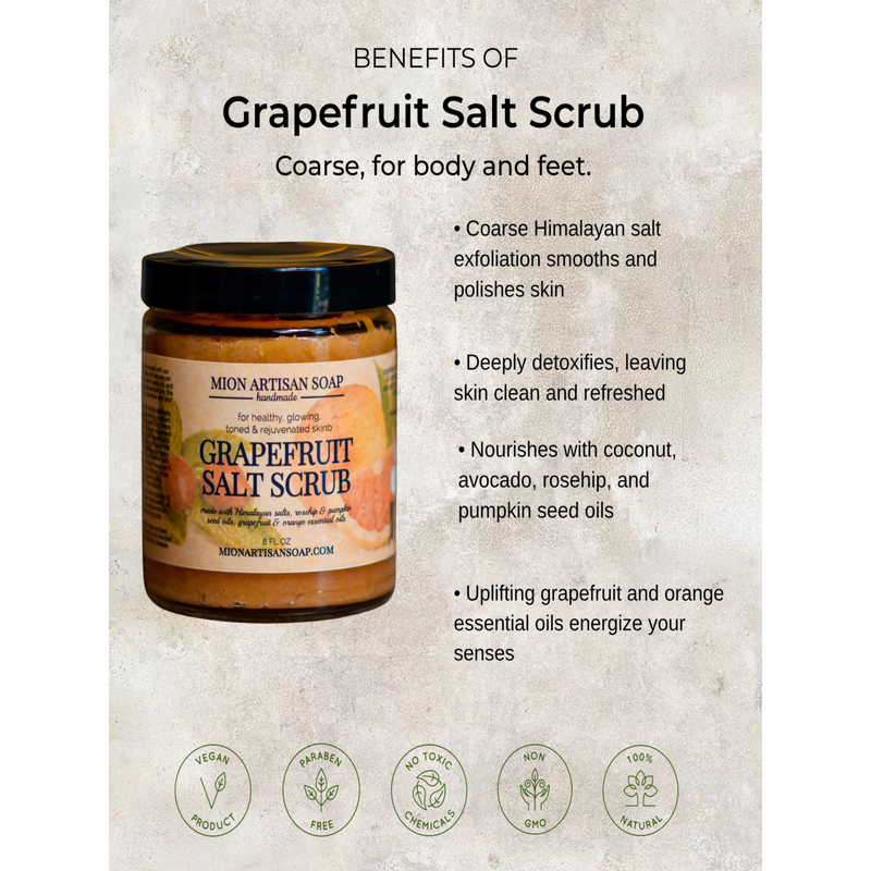 MION Artisan Soap Co. Himalayan Salt Grapefruit Scrub | Coarse Light Gray
