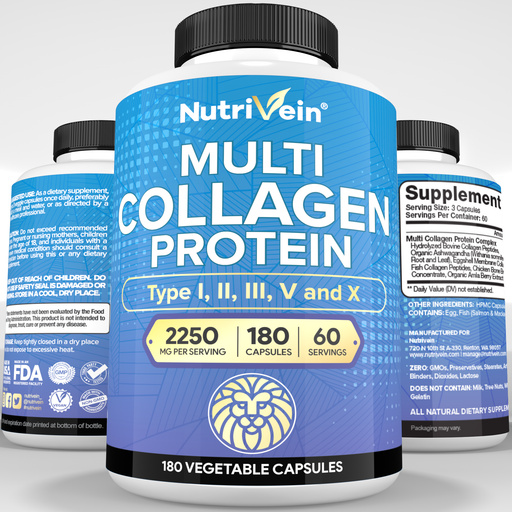 Nutrivein Nutrivein Premium Multi Collagen Pills 2250 mg  - 180 Capsules DV-BCOM-KBOG Lavender