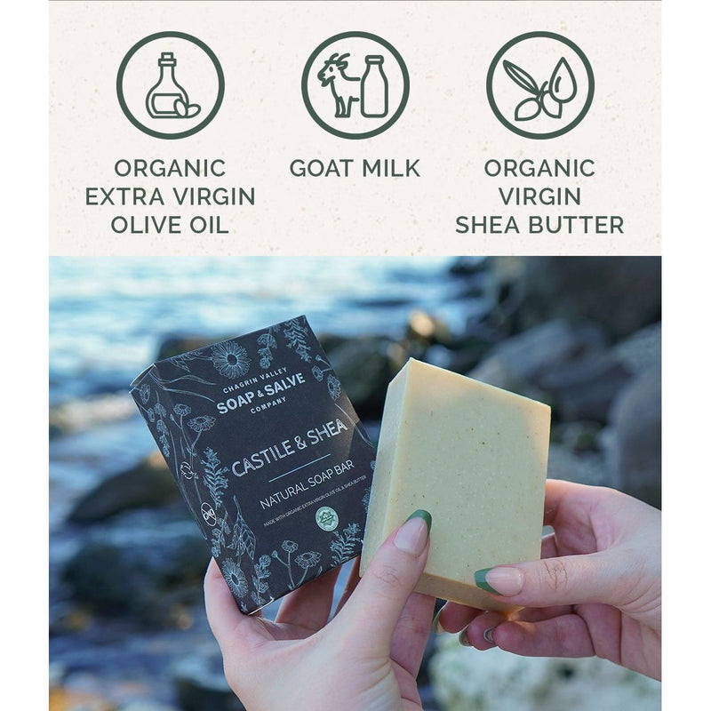 Chagrin Valley Soap & Salve Natural Soap: Castile & Shea Soap Seashell Full Bar 5.6 oz,Travel Size Bar 1.7 oz