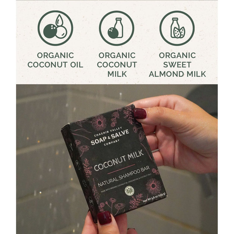 Chagrin Valley Soap & Salve Shampoo Bar: Coconut Milk Shampoo Bar Dim Gray Full Bar 5.6 oz,Travel Size Bar 1.7 oz