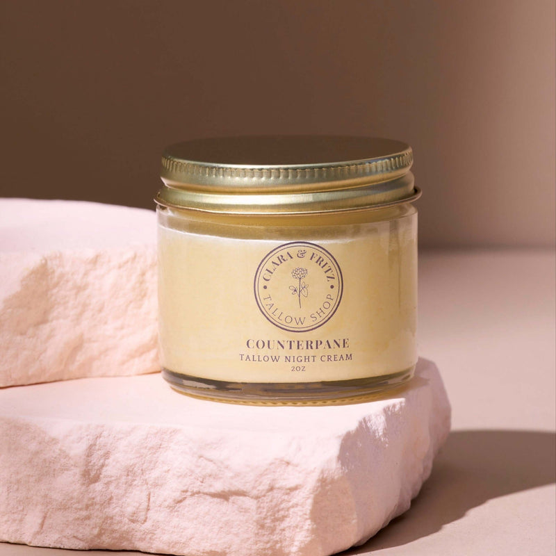 Clara & Fritz Tallow Shop Counterpane Tallow Night Cream Lotion & Moisturizer Dark Olive Green 2oz